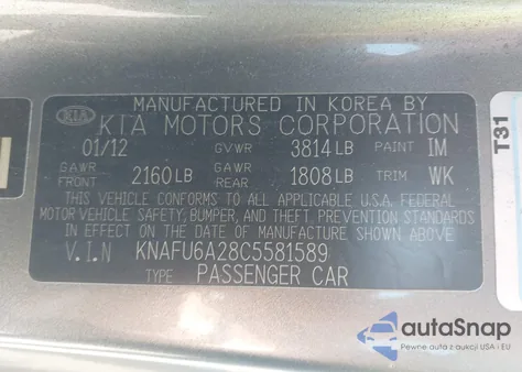 2012 Kia Forte Ex from USA, damaged, VIN KNAFU6A28C5581589